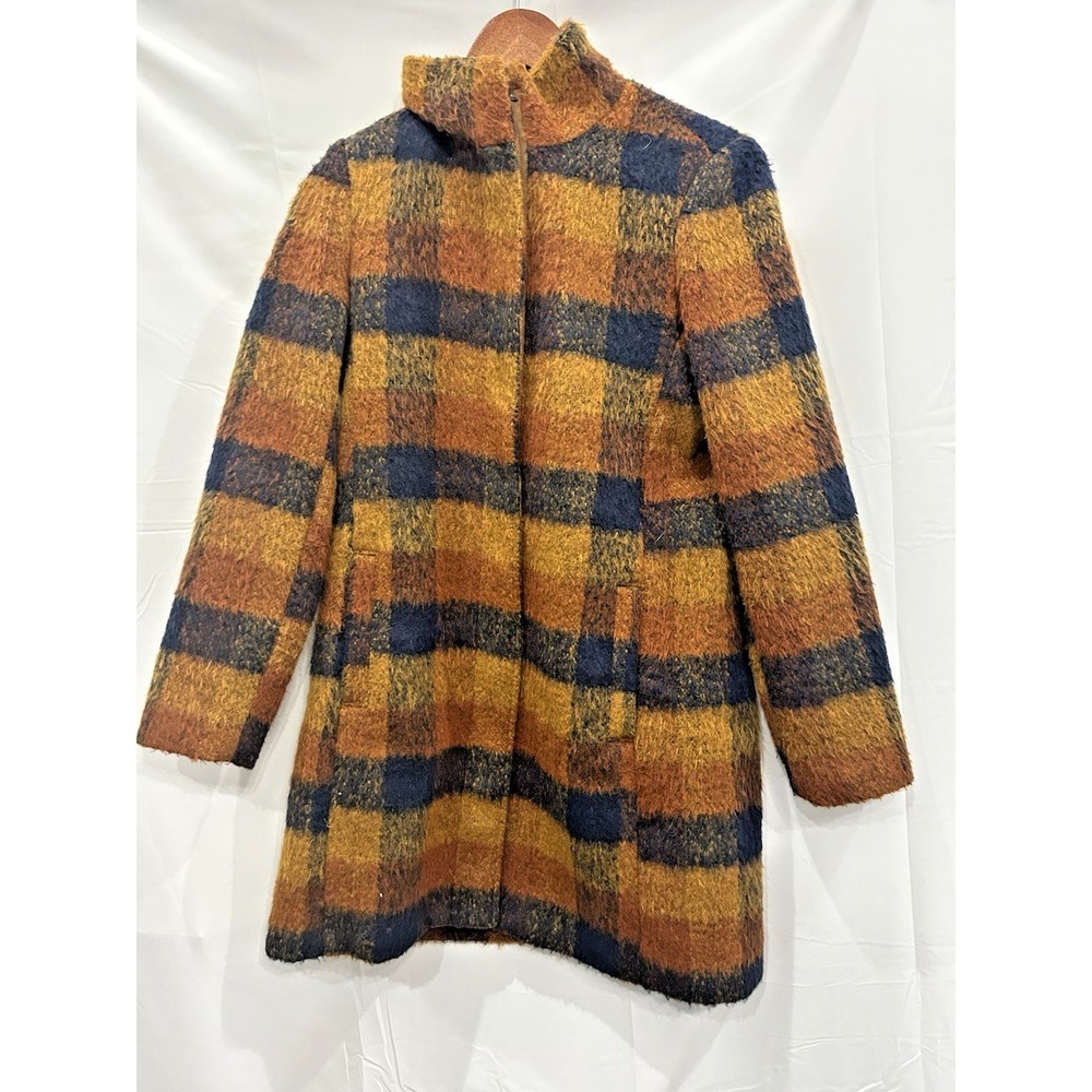 Old Navy Womens Oversized Soft-Brush Plaid Funnel-Neck‎ Pea Coat Size S Heritage